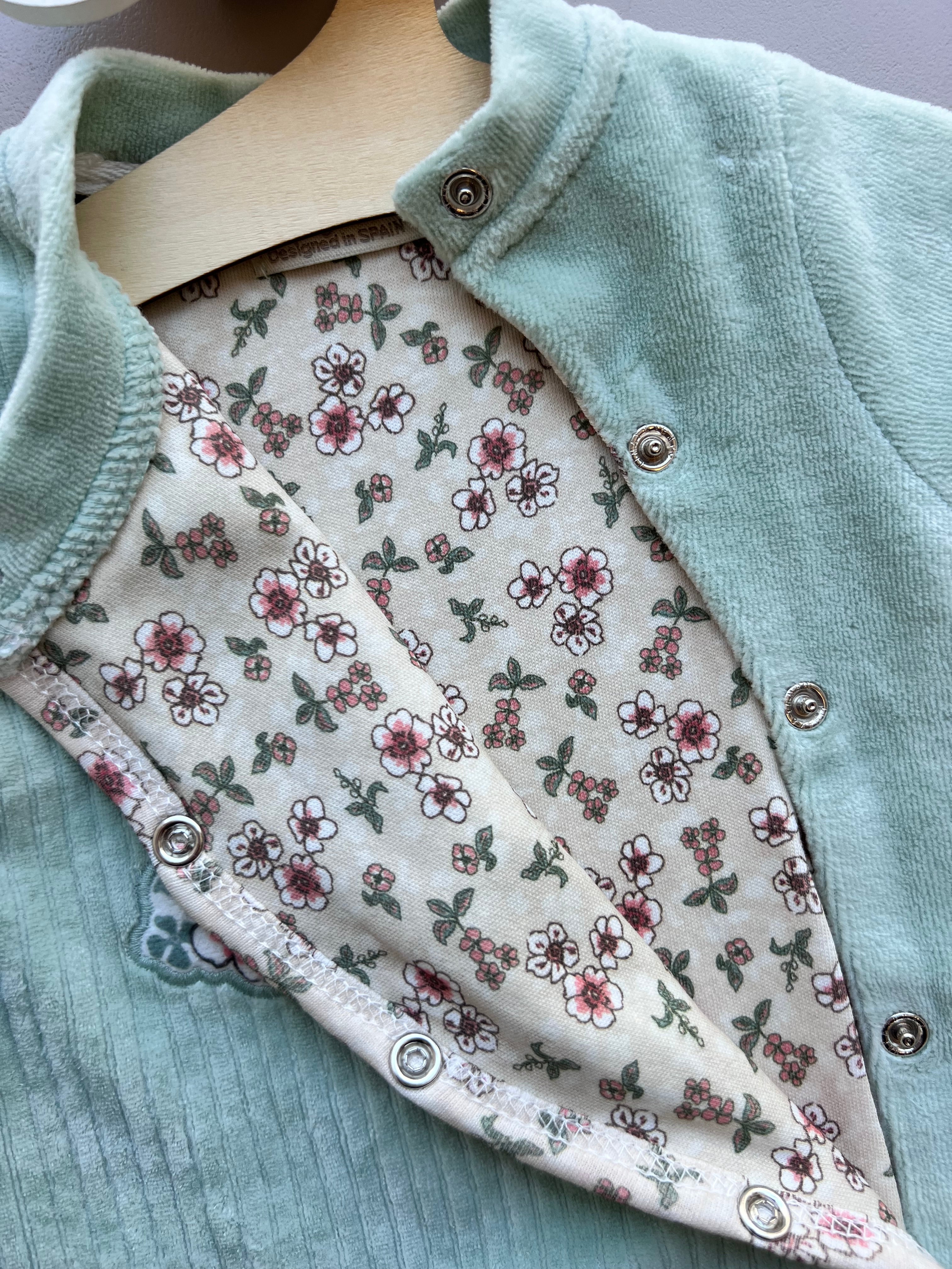 Premature Green/beige Velvet Overall