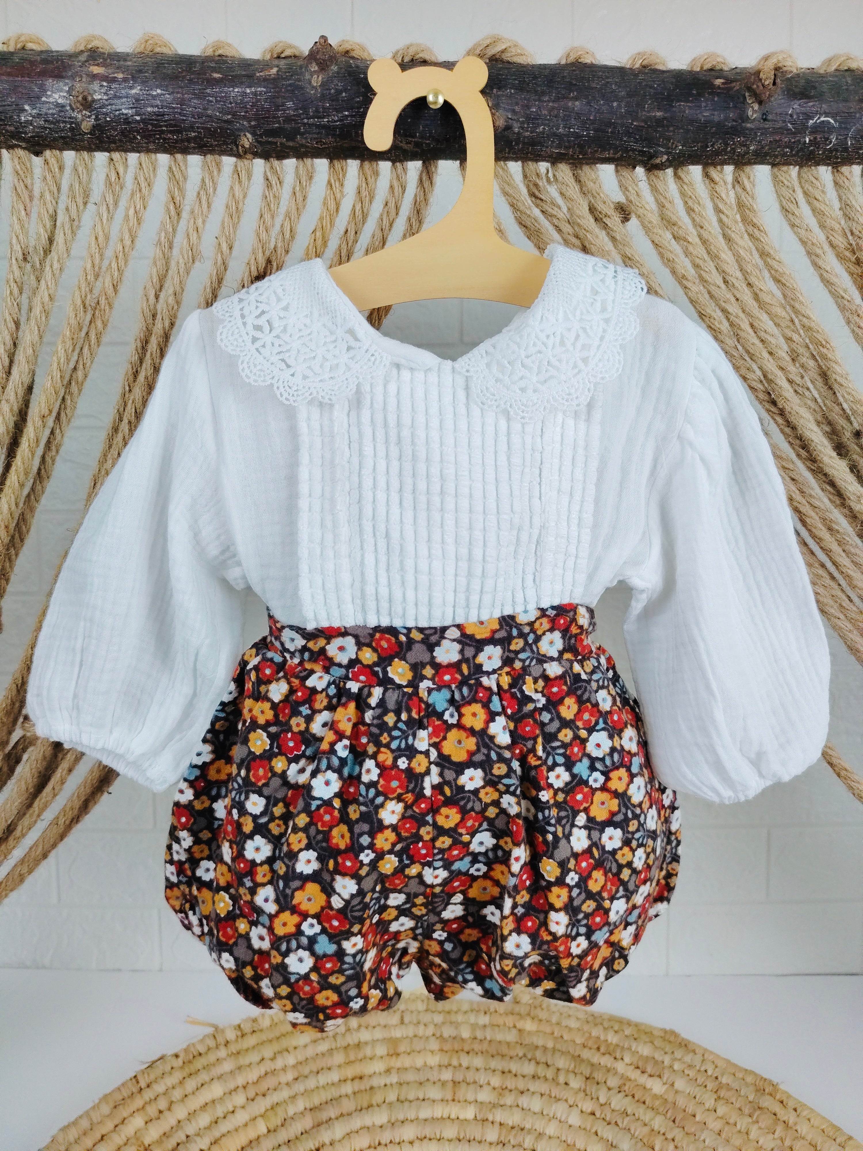 White & Red Salopette 2 Pcs Set