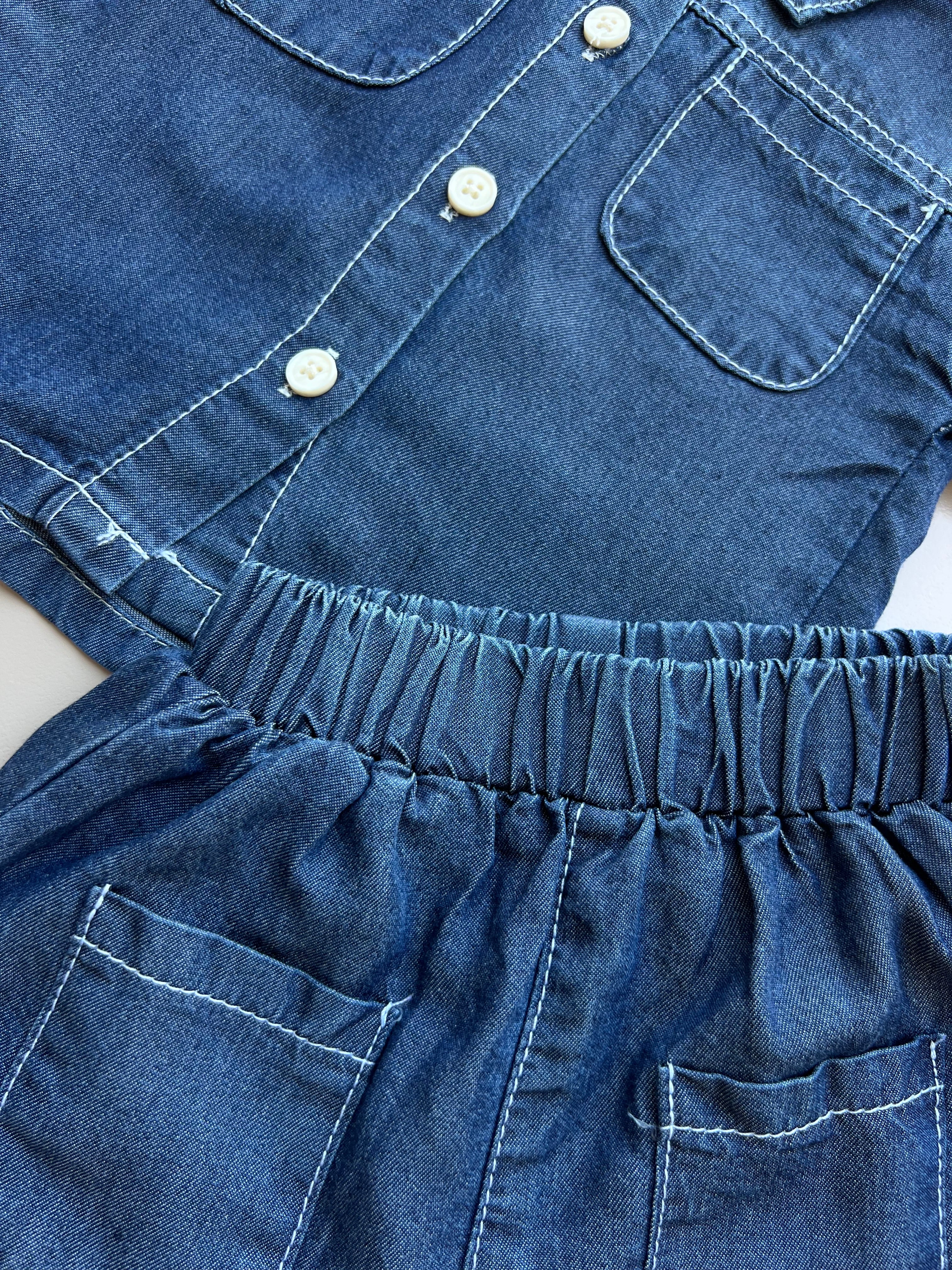 Navy Jeans Short sleeves T-shirt and Short 2Pcs Set