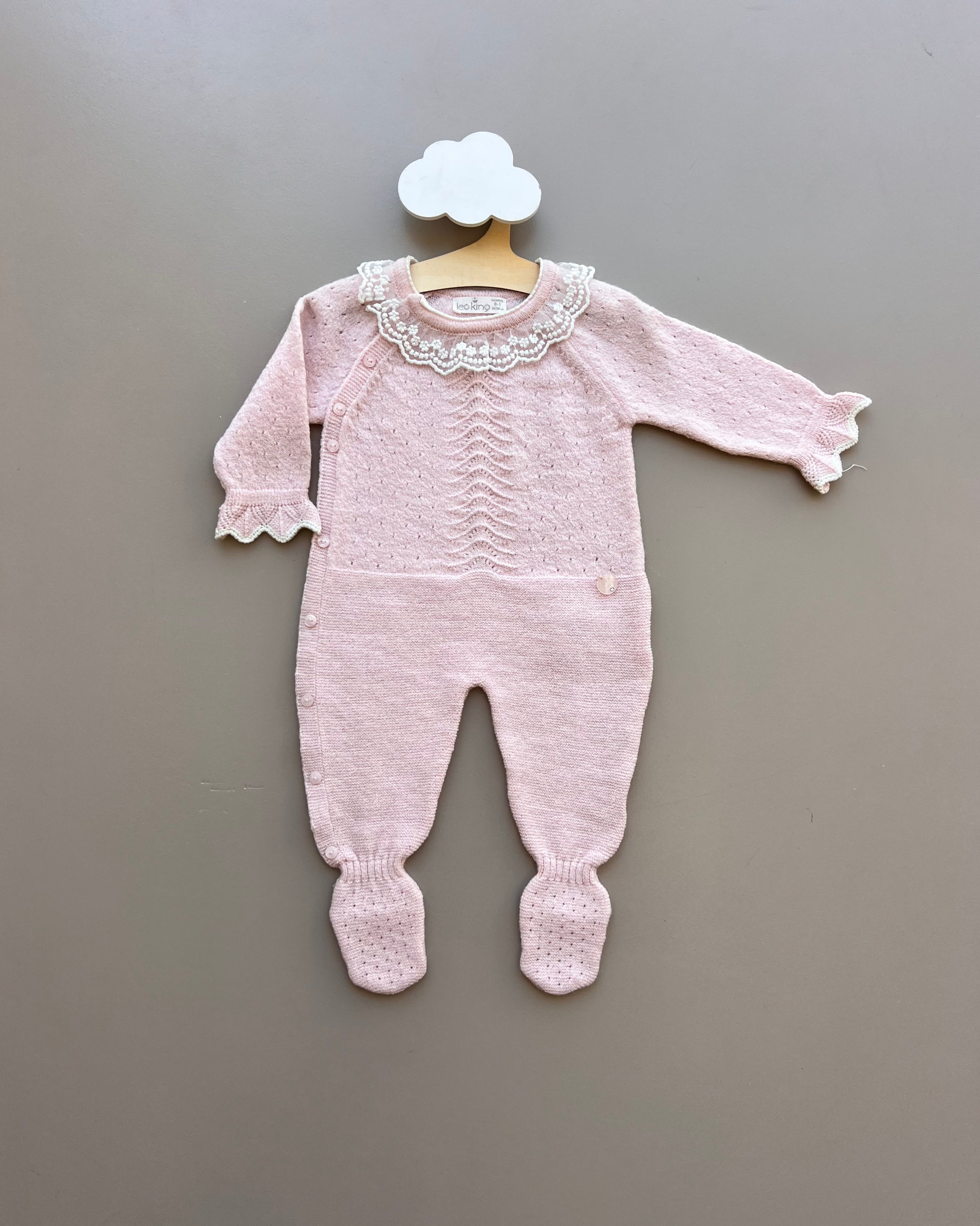 Pink/White Ruffle Natural Wool Overall