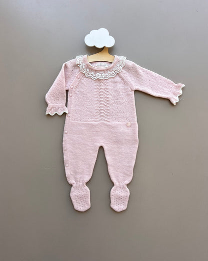 Pink/White Ruffle Natural Wool Overall