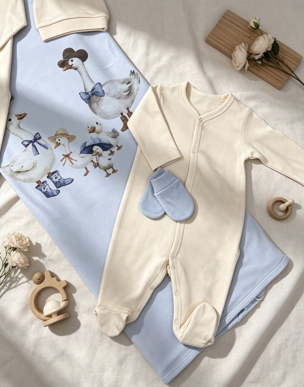 Light Beige GOTS™ Certified Organic Cotton Footed Overall