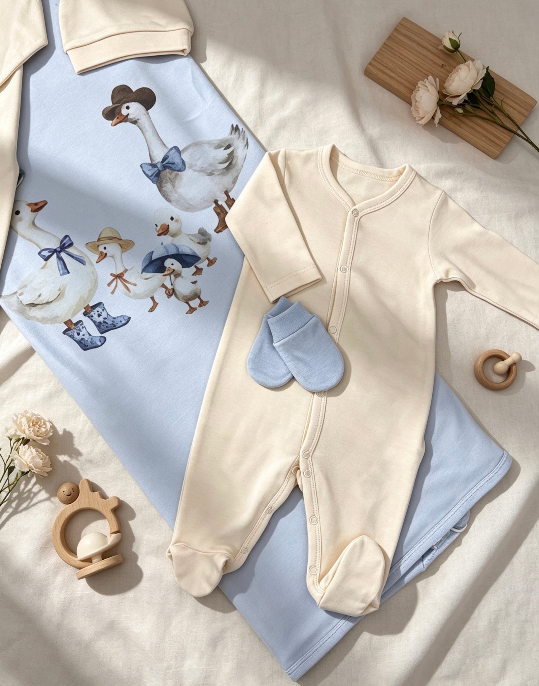 Light Beige GOTS™ Certified Organic Cotton Footed Overall