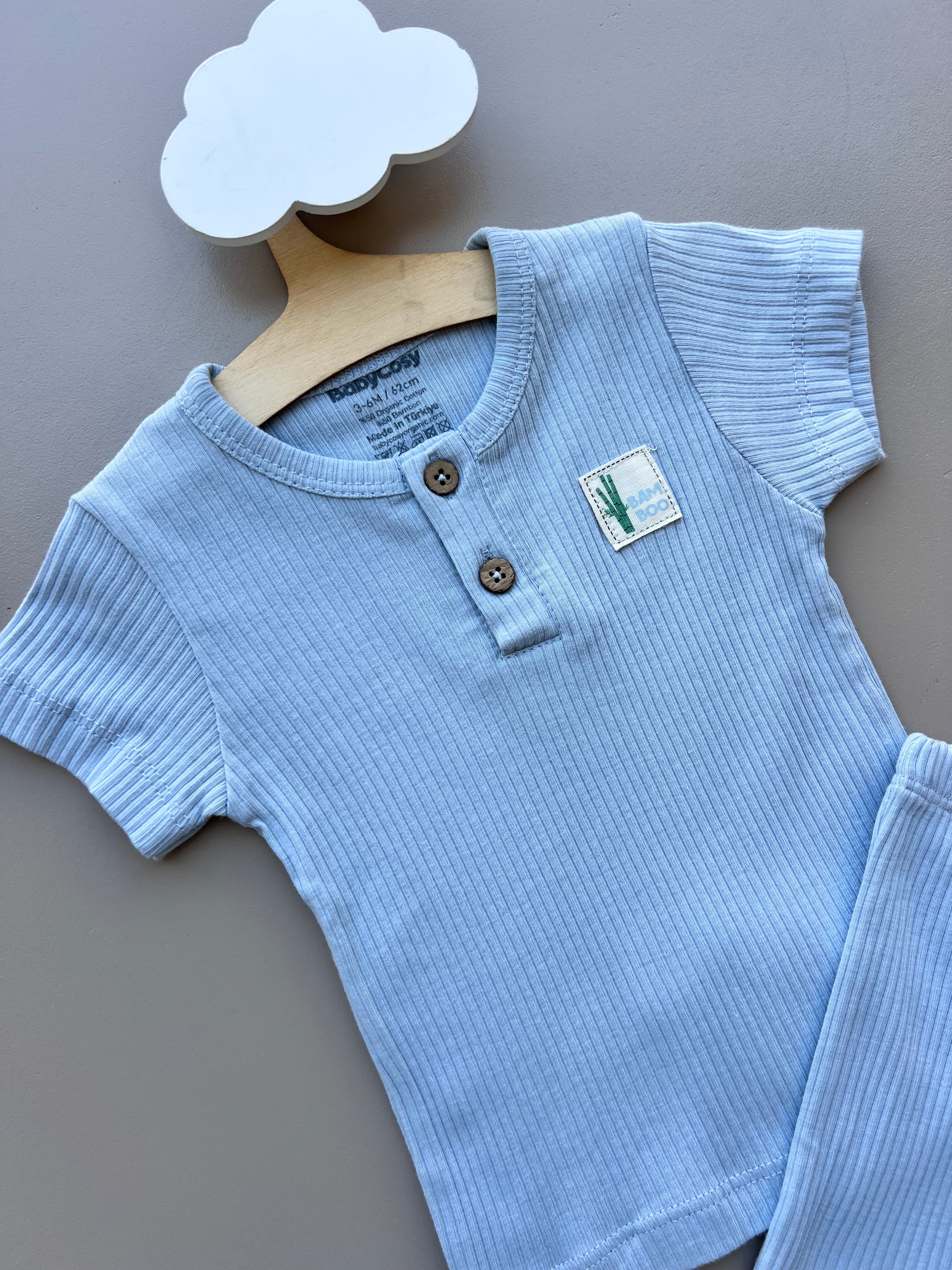 Blue Cotton Set Short Sleeves