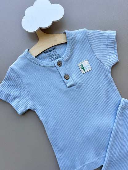 Blue Cotton Set Short Sleeves