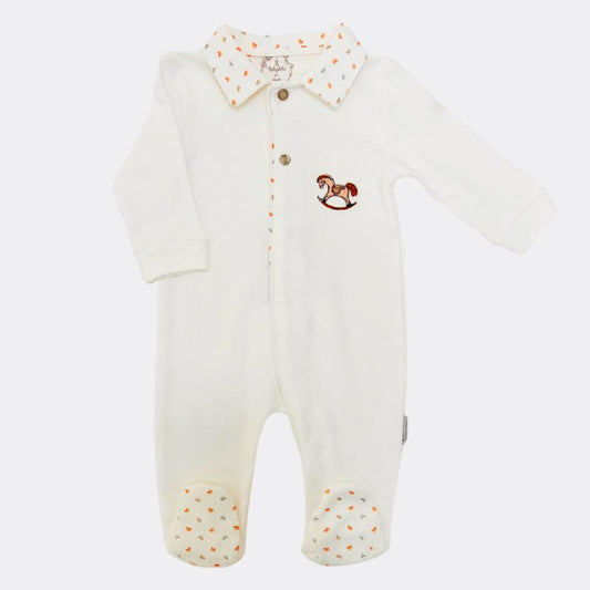 White Organic Cotton overall Horse Theme