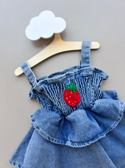 Jeans Strawberry Romper Dress