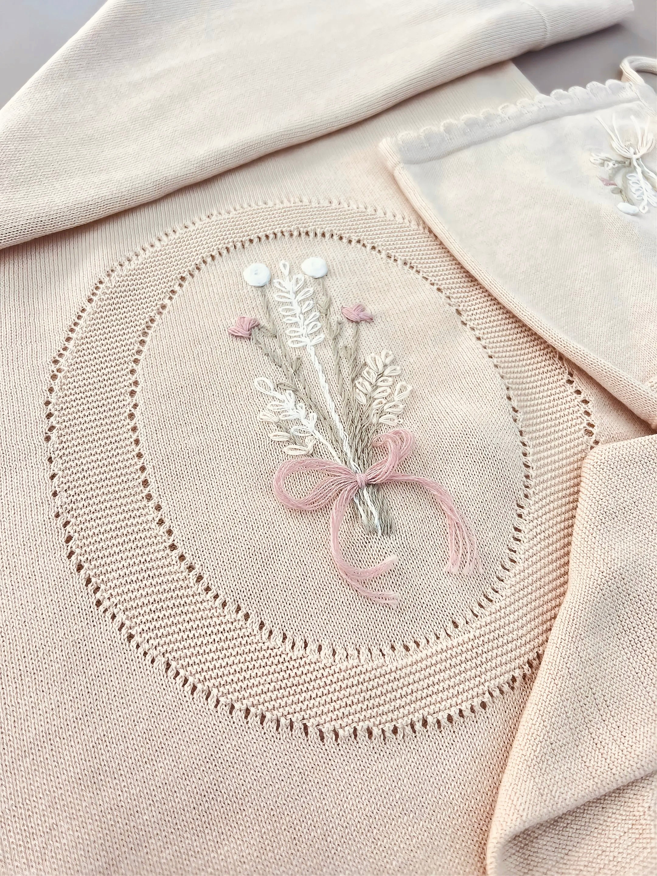 EAC Organic cotton Beige Flower embroidered Hospital Set 3 Pcs