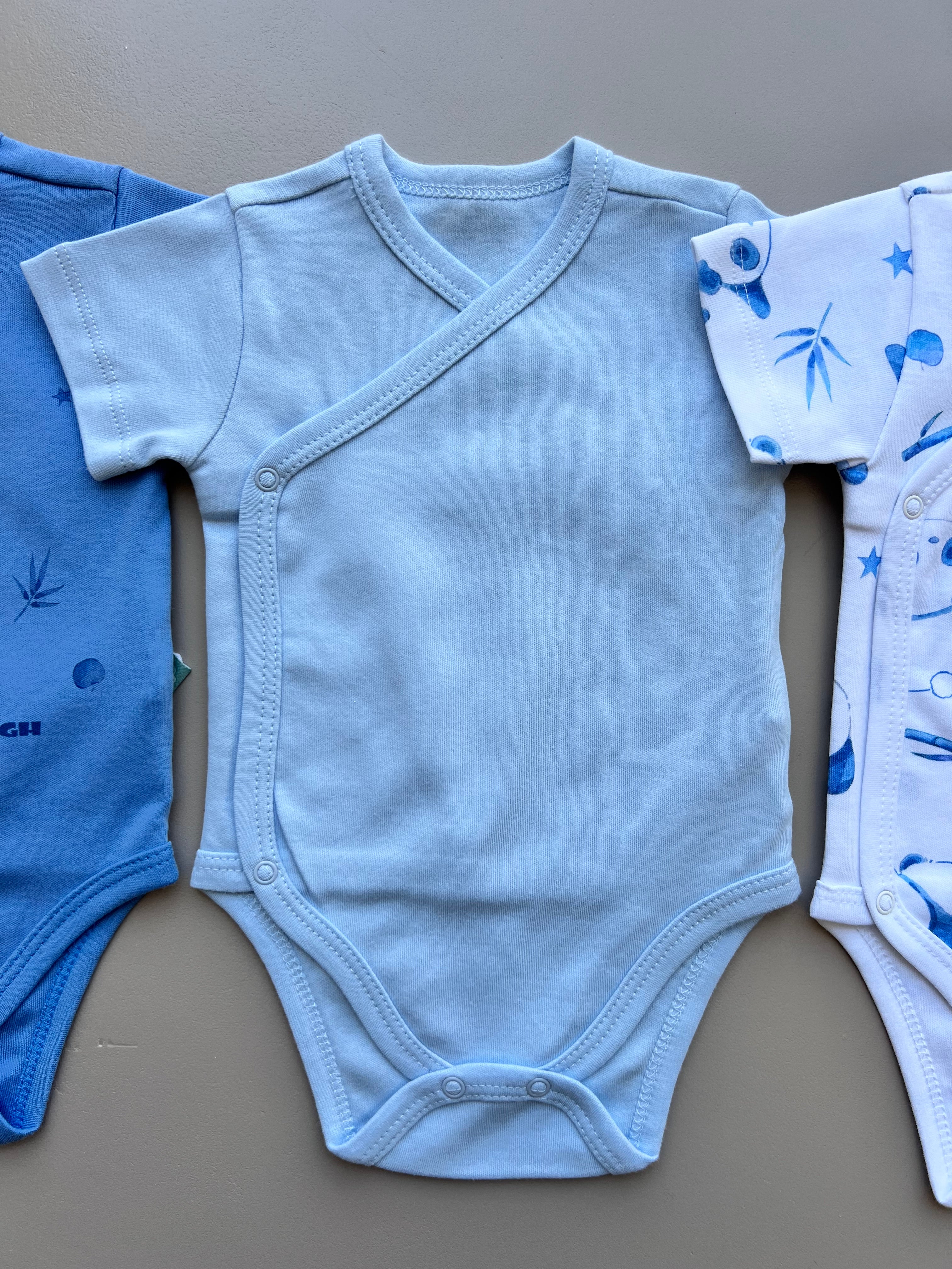 Blue & White GOTS™ Certified Organic Cotton Panda Double Breasted Body 3 Pcs Pack