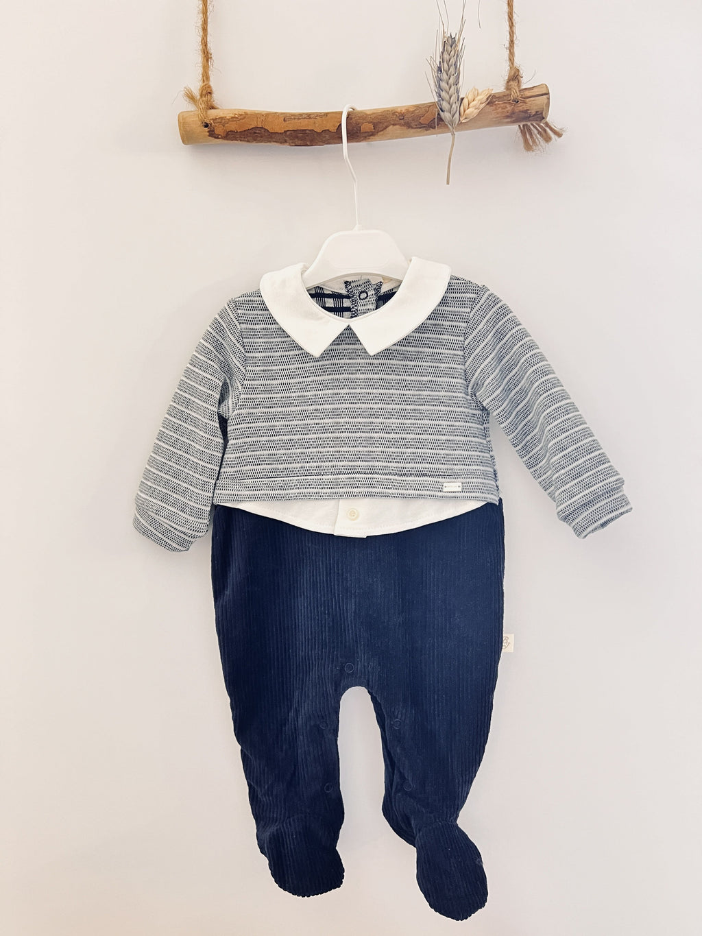 Navy & Gray Polo Velvet Footed Overall