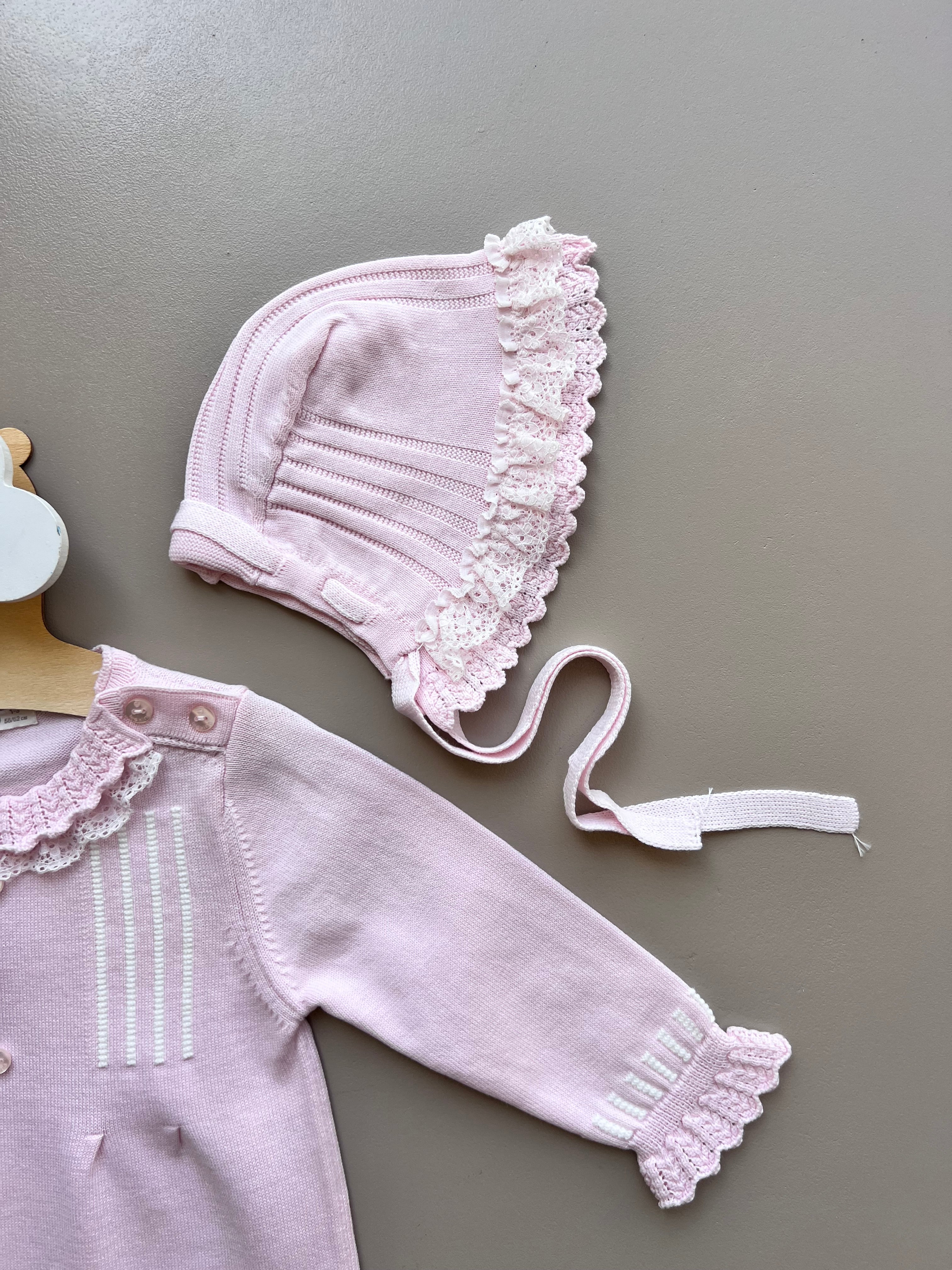 Light Pink/White Ruffles Organic Cotton Overall With Hat