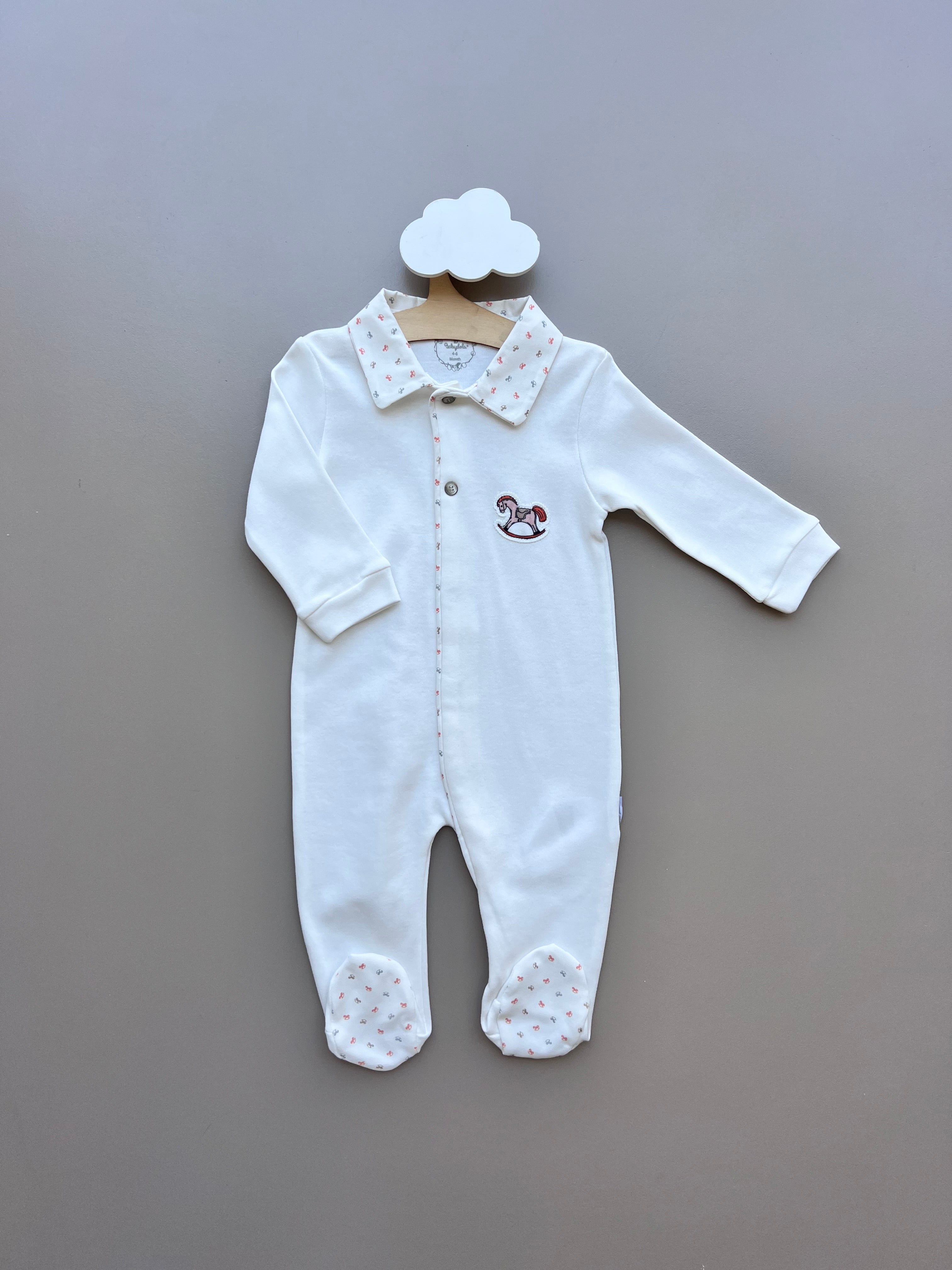 White Organic Cotton overall Horse Theme