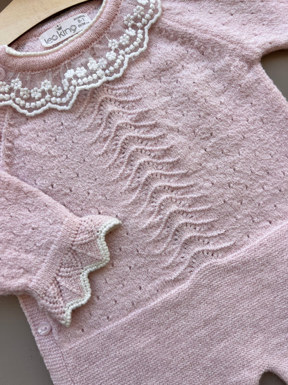 Pink/White Ruffle Natural Wool Overall