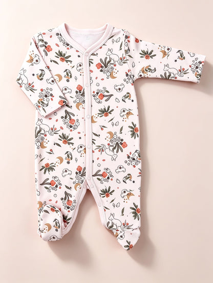 Pink Animals GOTS™ Certified Organic Cotton Footed Overall