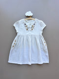 White Embroidered Dress Short Sleeves Flowers