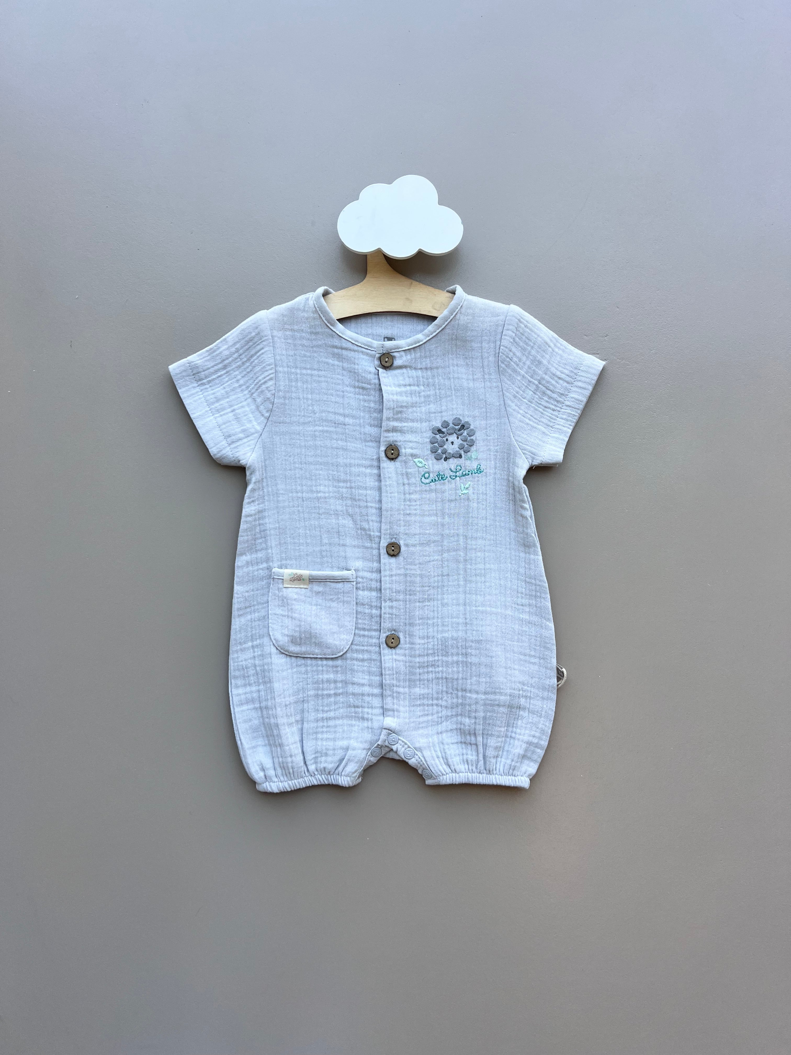 Grey Muslin Romper Cutie Lamb