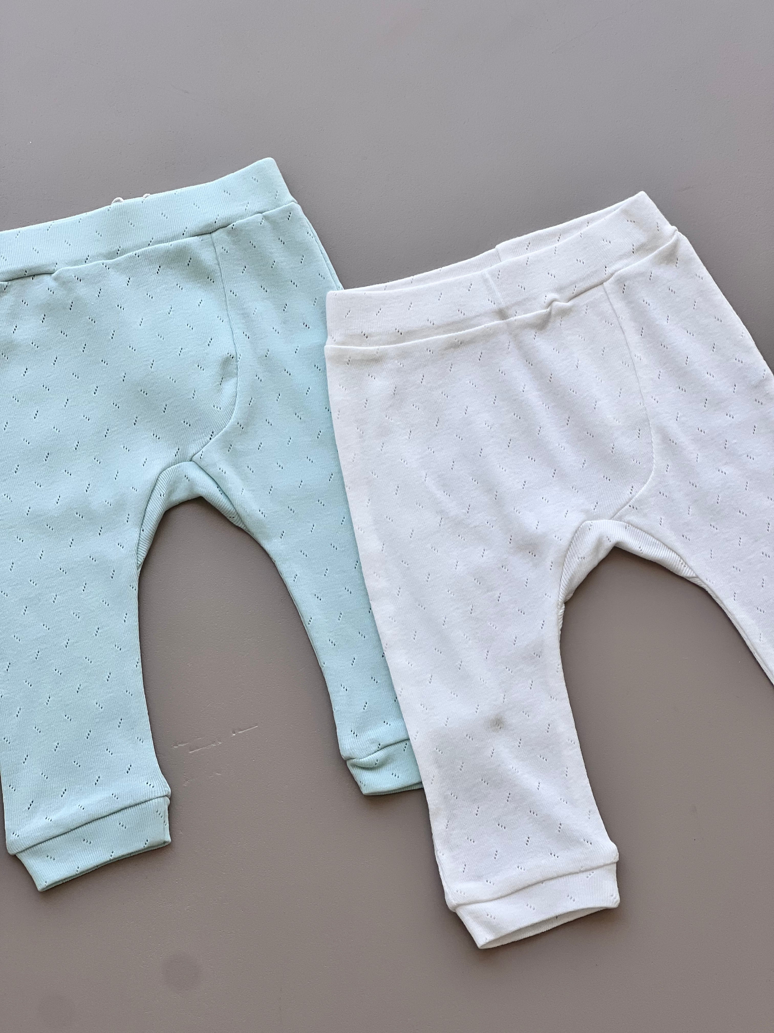 Mint Green & White Organic Cotton Pants 2 Pcs Pack