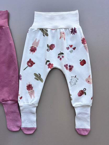 Pink & Purple GOTS™ Certified Organic Cotton Bunny Footed Pants 3 Pcs Set