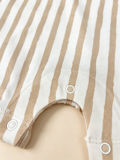 Beige Lion Stripped GOTS™ Certified Organic Cotton Romper