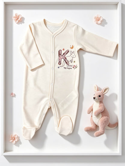 Light Beige Kangaroo GOTS™ Certified Organic Cotton Footed Overall