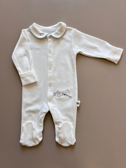 Off-White Long Sleeve & Blue Collar Footed Overall