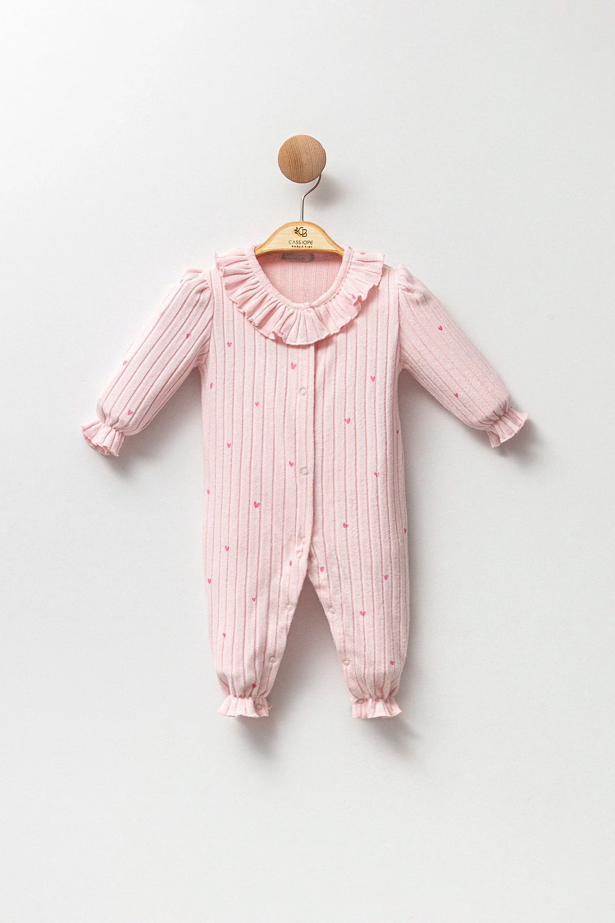 Pink Soft Velvet Heart Ruffles Overall