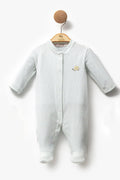 Aqua Stripped Thick Cotton Footed Overall - La Farandole Paris