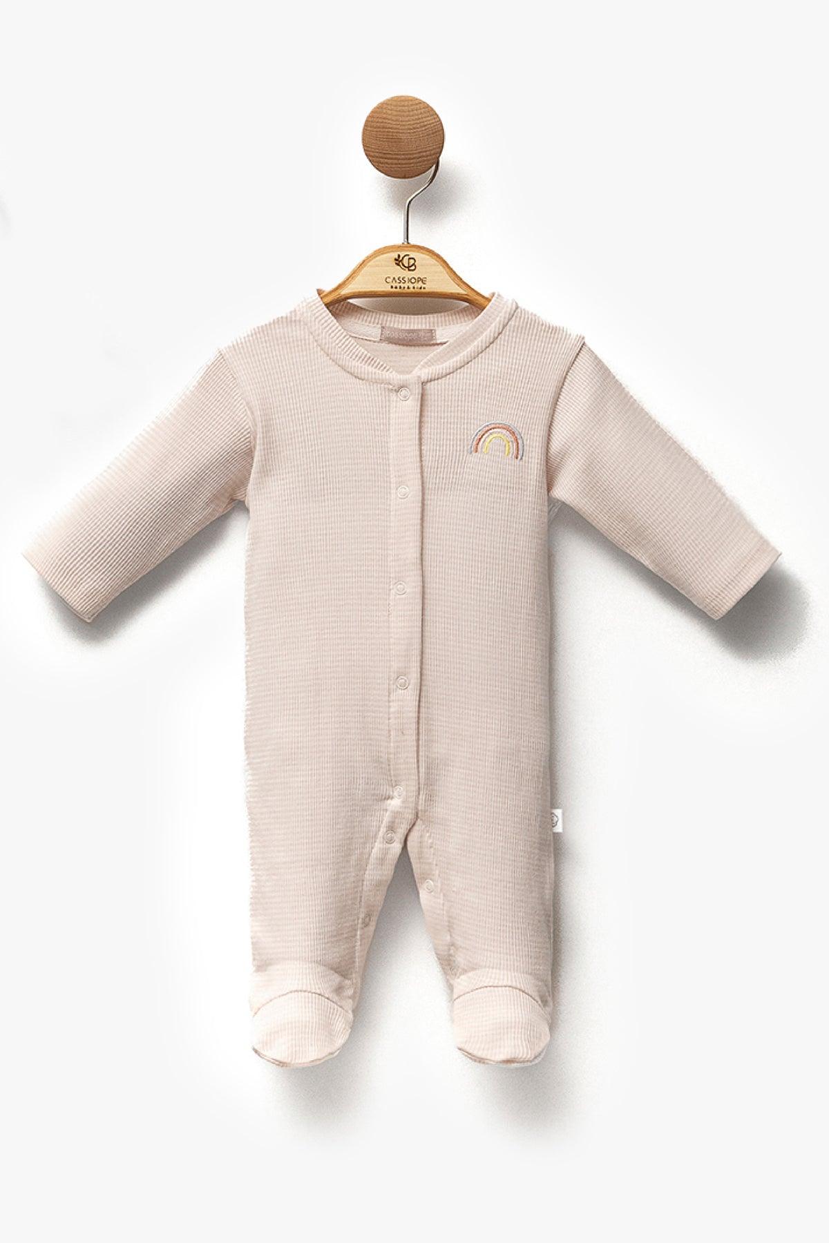 Pink Stripped Rainbow Thick Cotton Footed Overall - La Farandole Paris