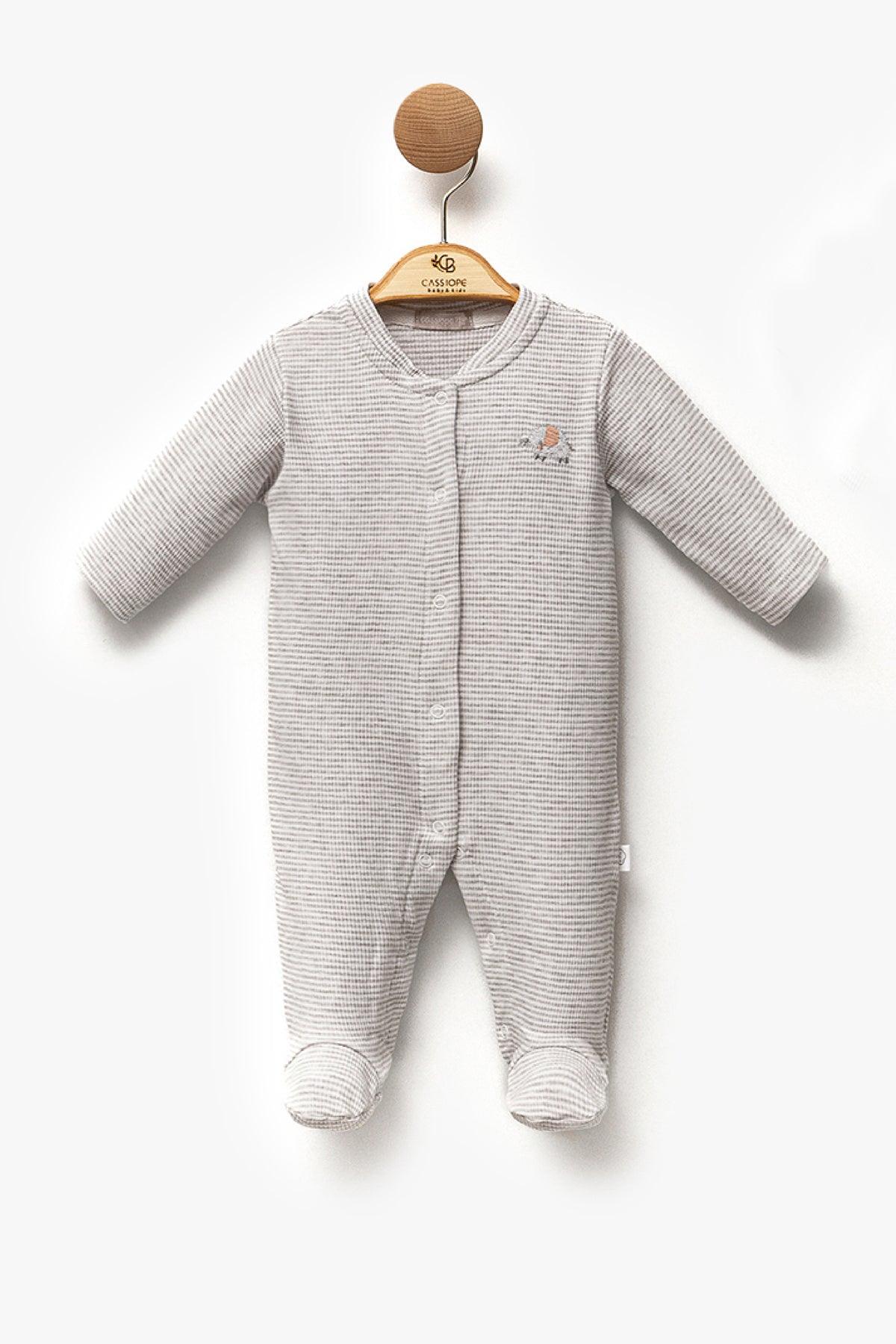 Grey Stripped Thick Cotton Footed Overall - La Farandole Paris