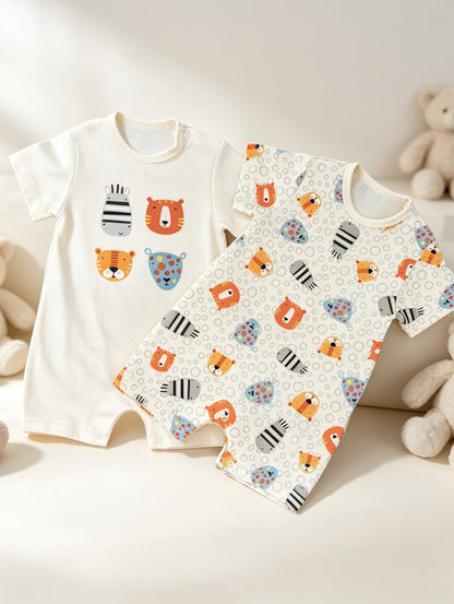 Light Beige Animals GOTS™ Certified Organic Cotton Romper 2 Pcs Pack