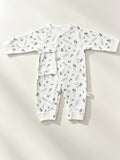 White & Purple Double Breasted Cotton Overall