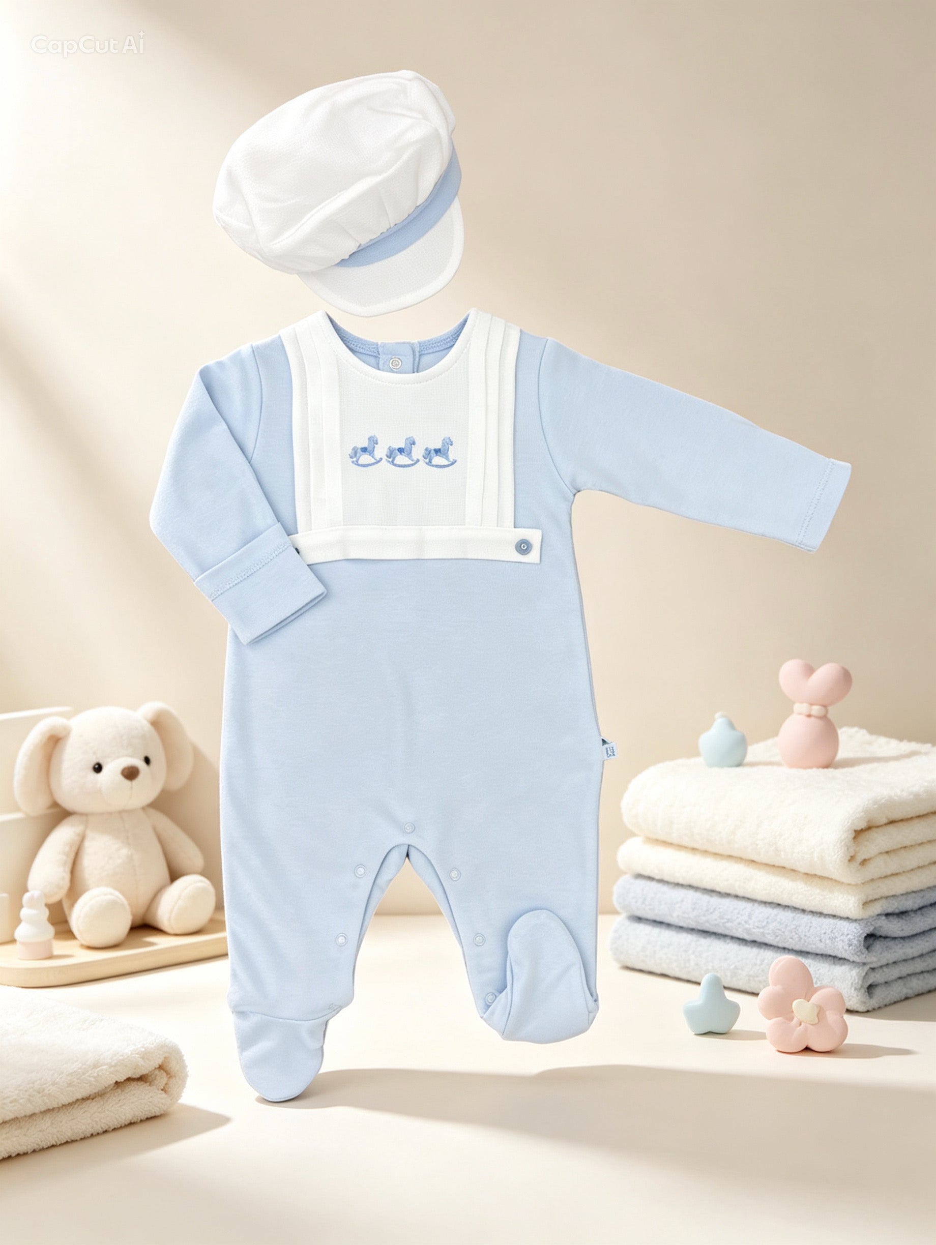 Blue Horse GOTS™ Certified Organic Cotton Footed Overall 2 Pcs Set