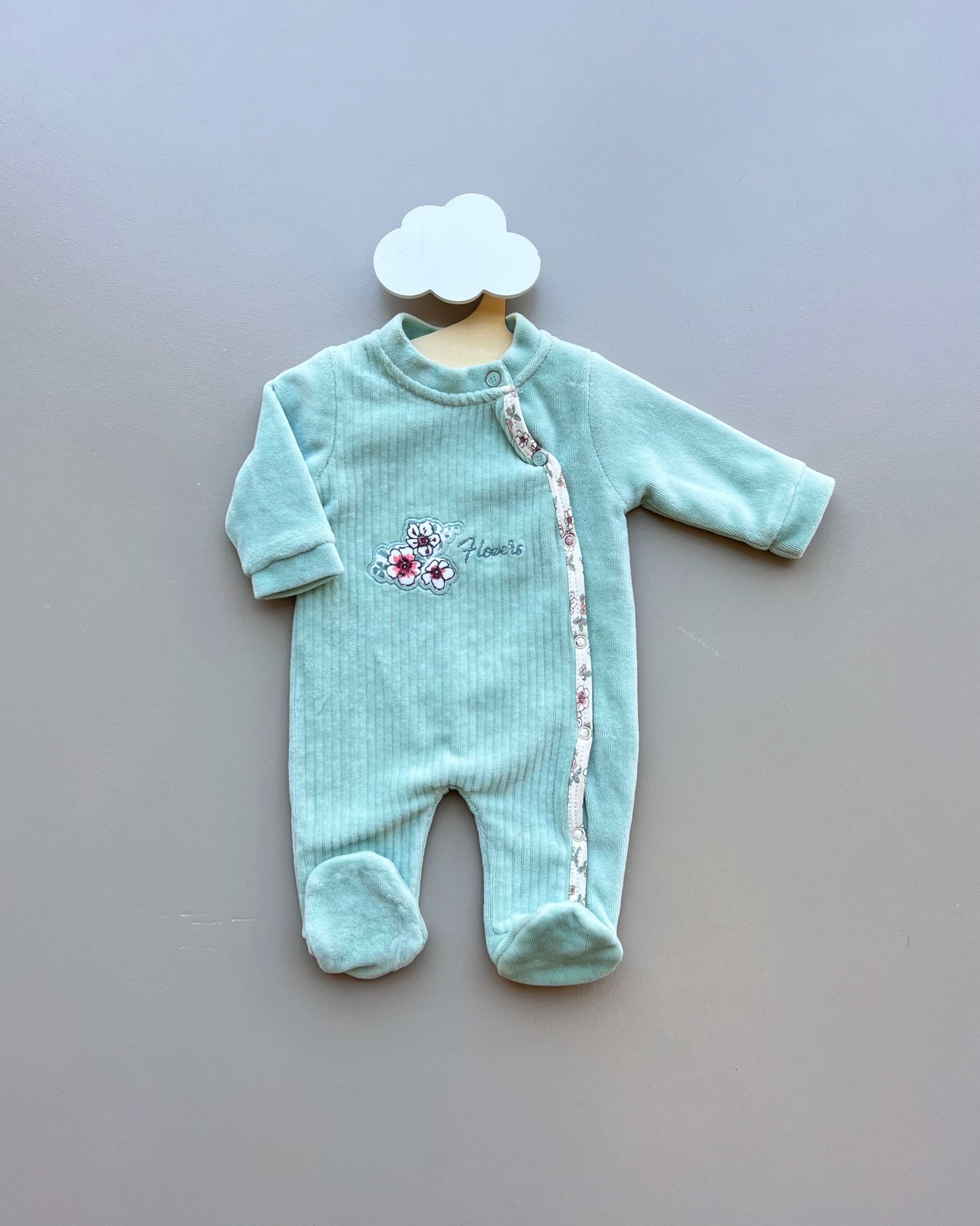 Premature Green/beige Velvet Overall