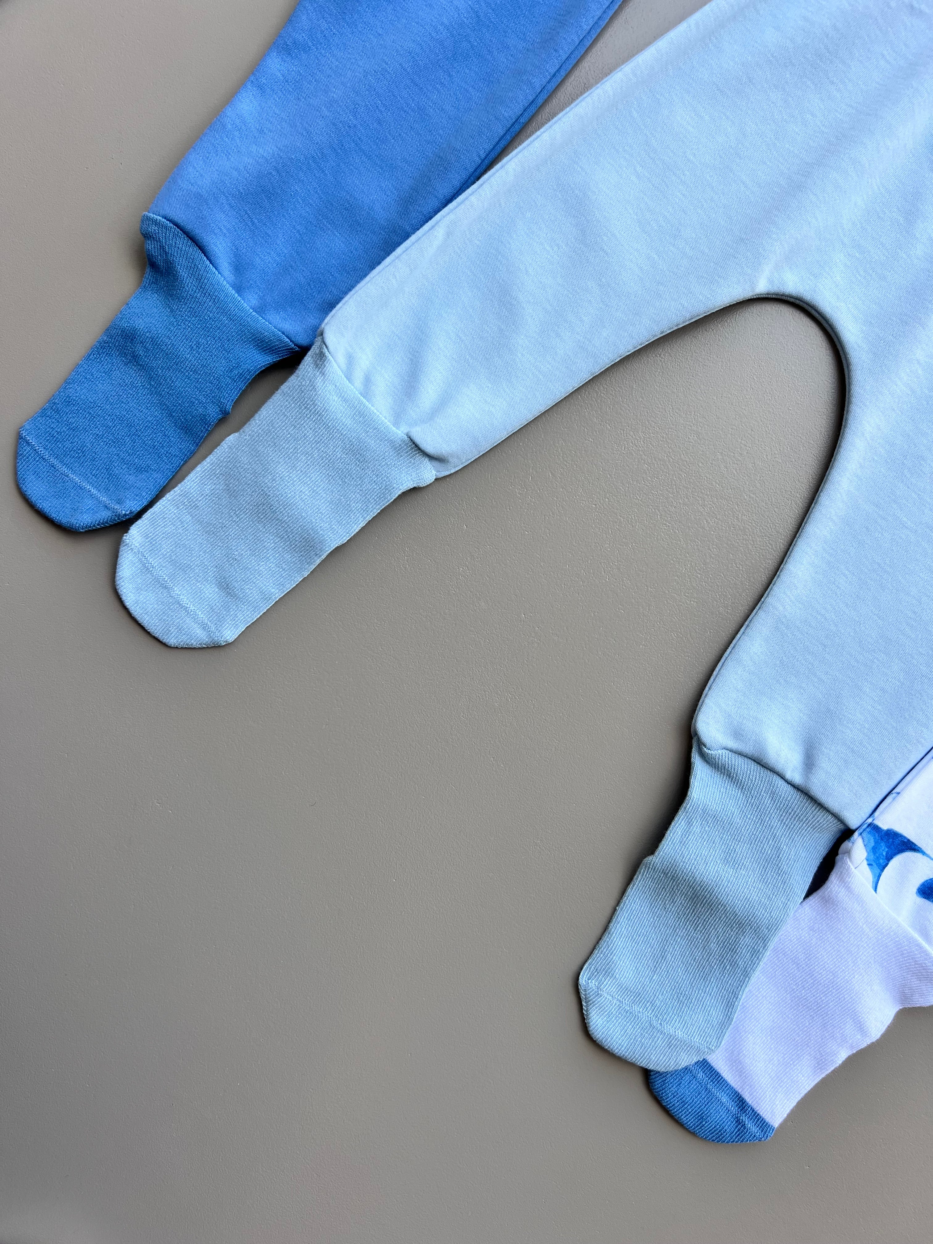 Blue & White GOTS™ Certified Organic Cotton Panda Footed Pants 3 Pcs Set