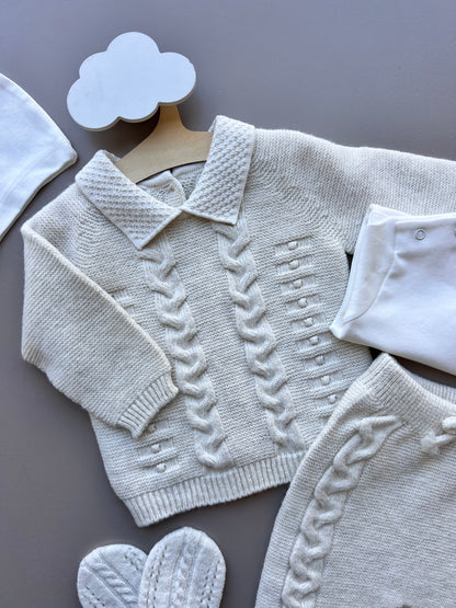 Off-White Merino Wool Polo Hospital Set 5 Pcs
