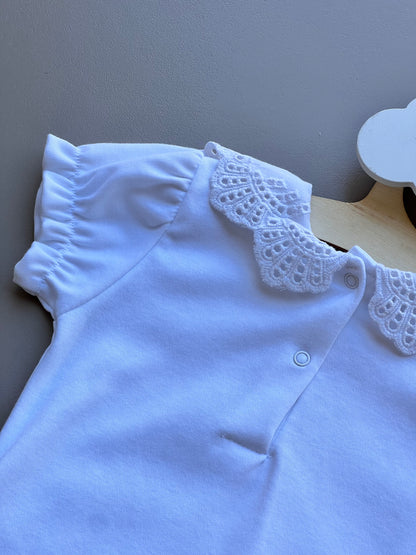 White GOTS™ Certified Organic Cotton Dentelle Collar Body short sleeves