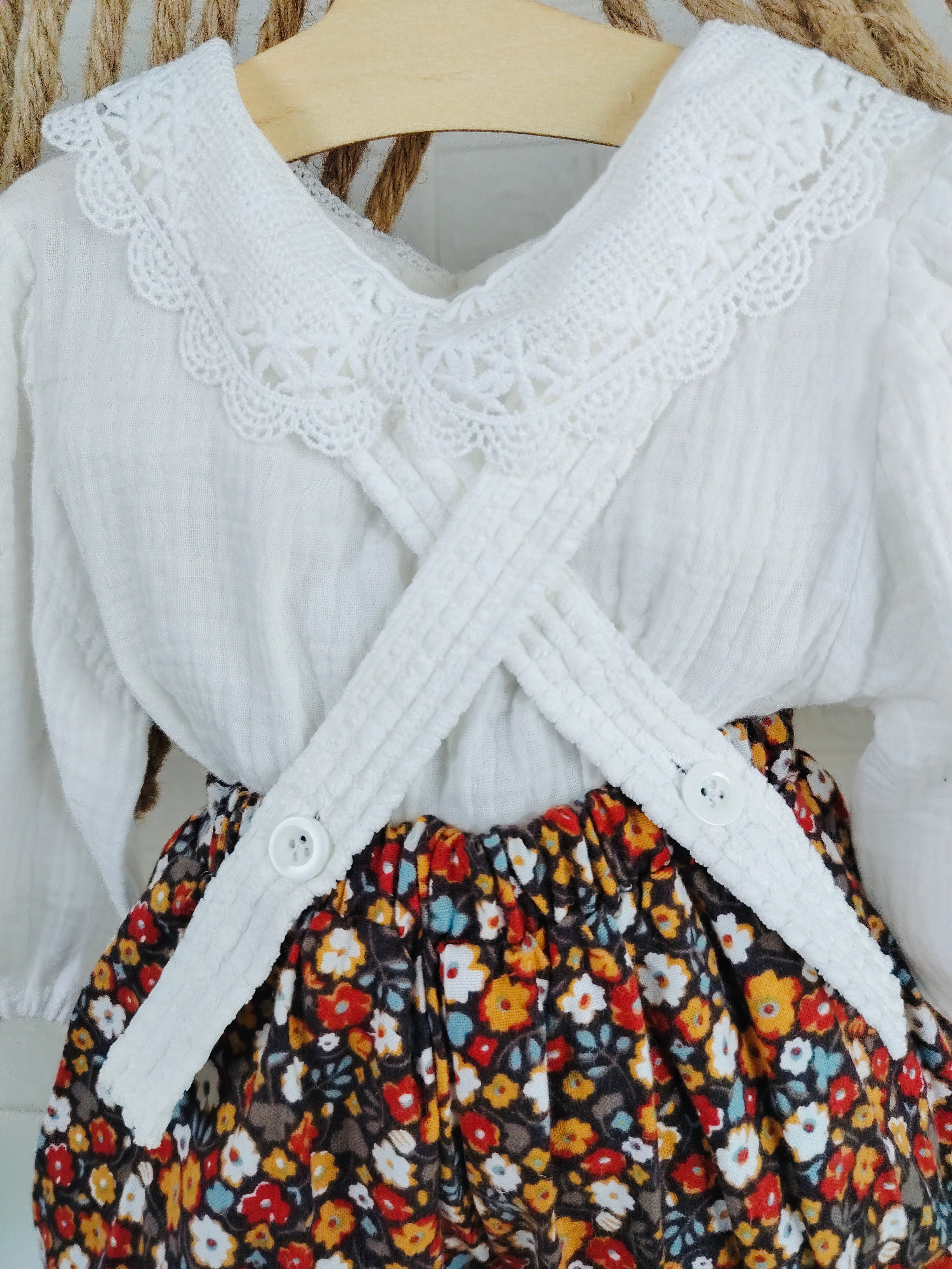 White & Red Salopette 2 Pcs Set