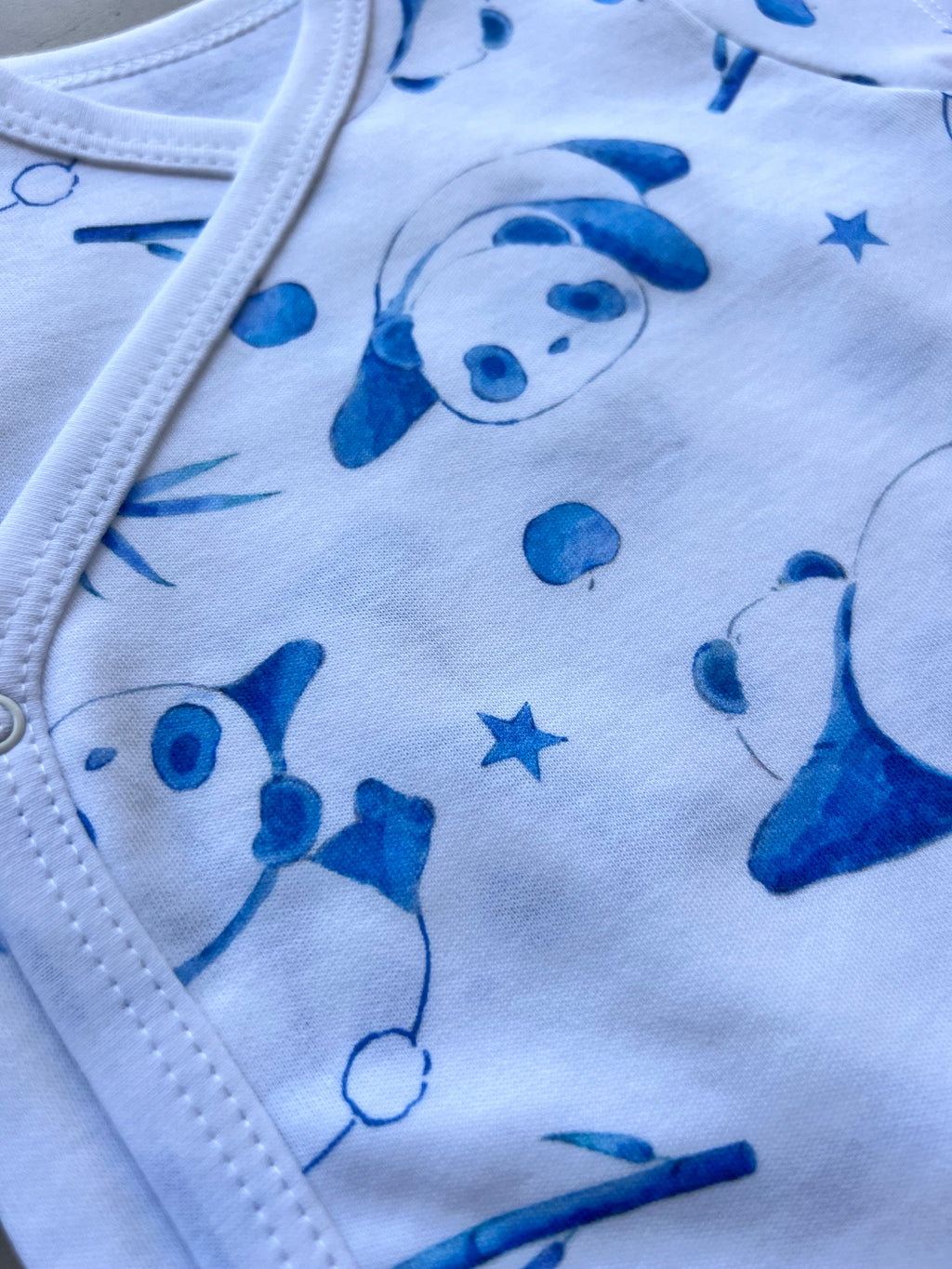 Blue & White GOTS™ Certified Organic Cotton Panda Double Breasted Body 3 Pcs Pack