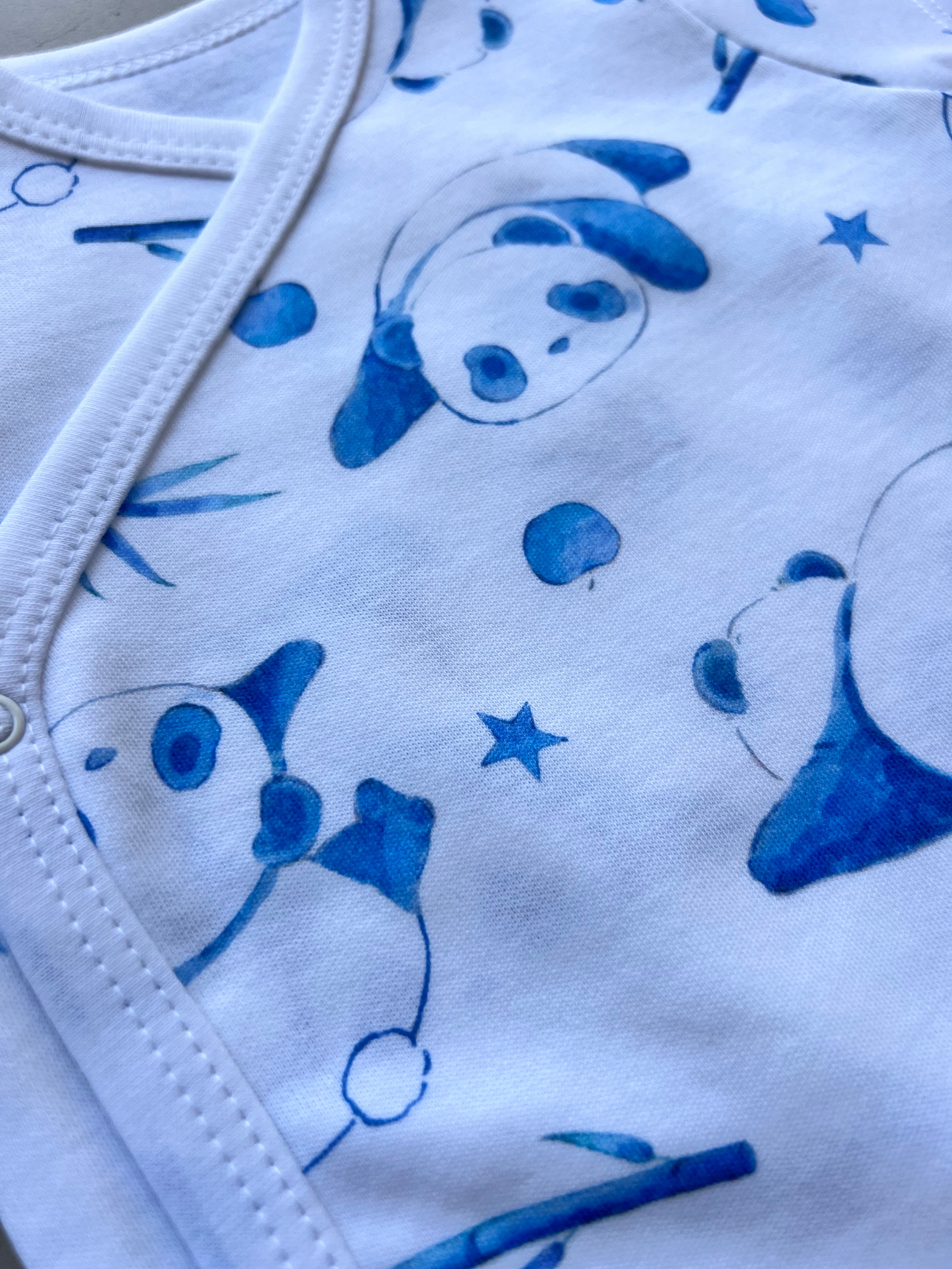 Blue & White GOTS™ Certified Organic Cotton Panda Double Breasted Body 3 Pcs Pack