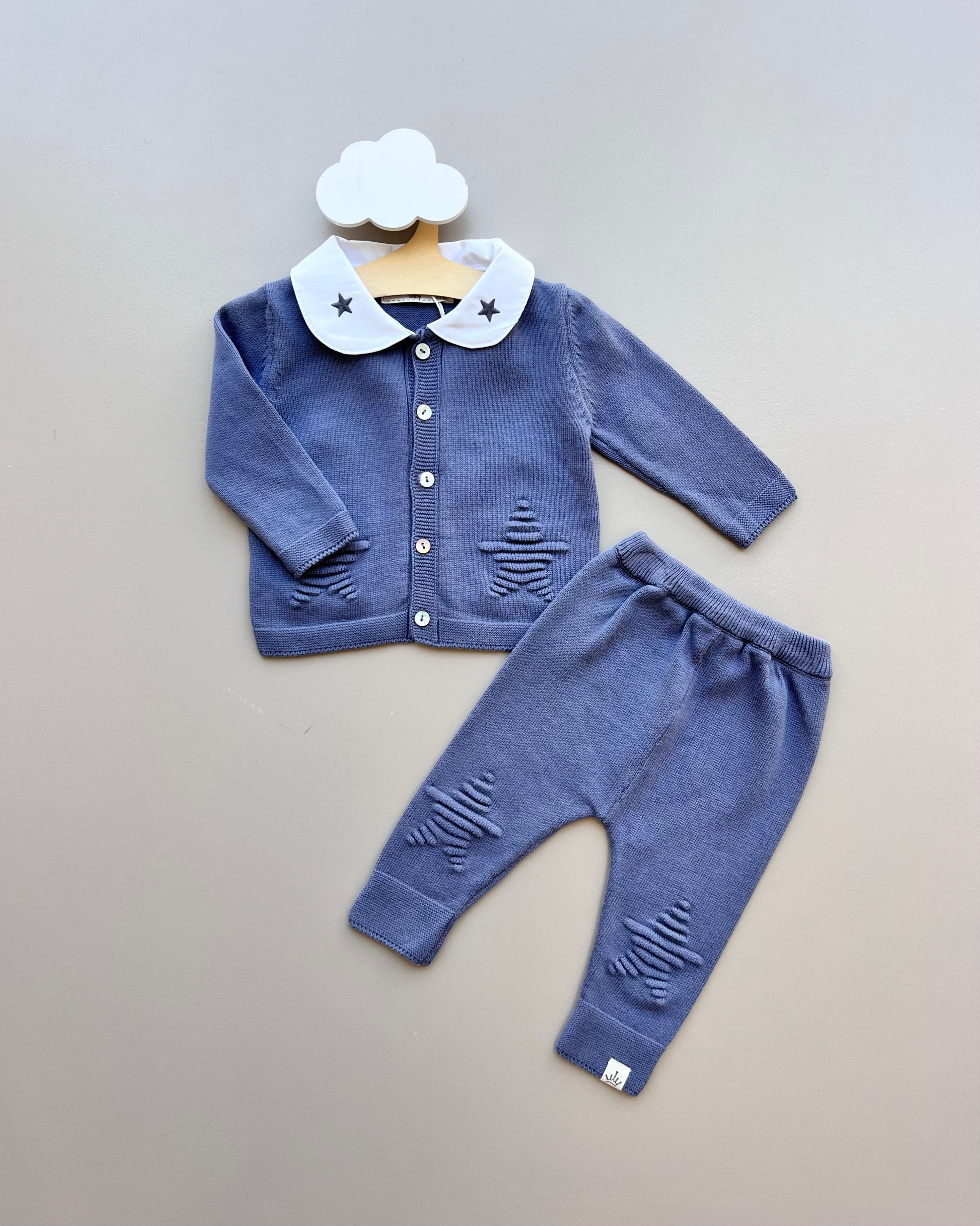 Thick Cotton Star Collar Top and Pants 2Pcs Set