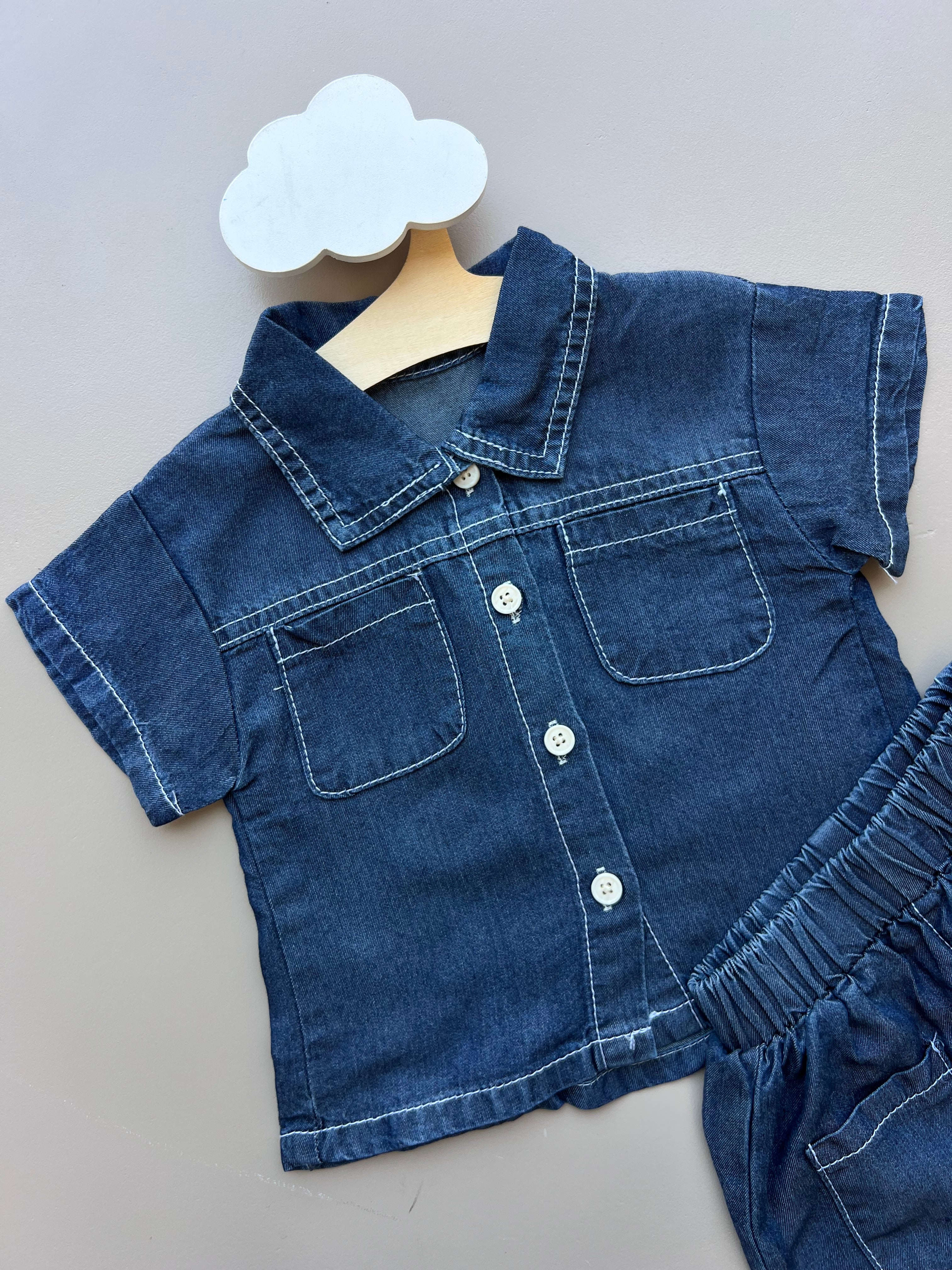 Navy Jeans Short sleeves T-shirt and Short 2Pcs Set