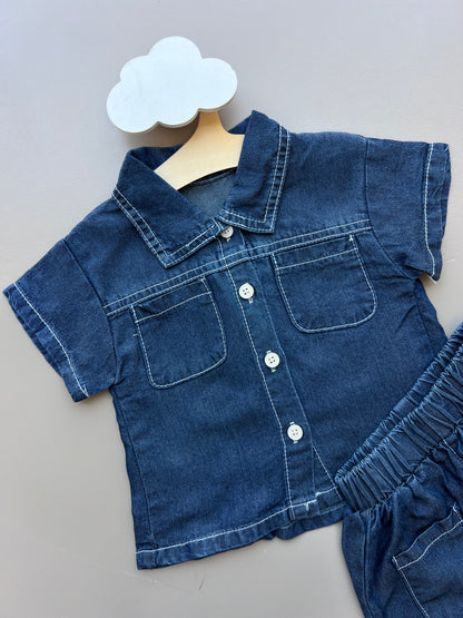 Navy Jeans Short sleeves T-shirt and Short 2Pcs Set
