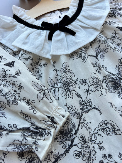 Ecru and Black Vintage Shirt 2pcs Set