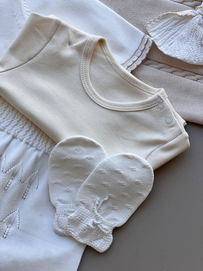Off-White And Beige Organic Cotton Hospital Set 8 Pcs