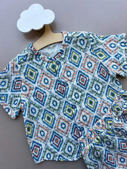 Blue & White GOTS™ Certified Organic Cotton Summer 2 Pcs Set