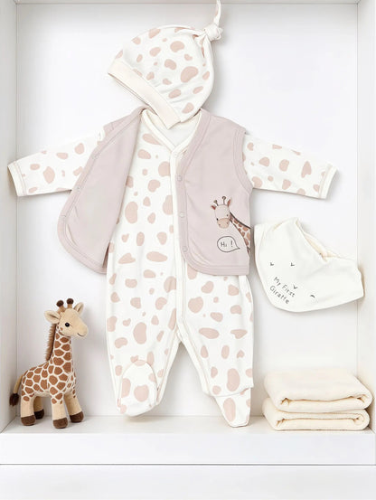 Giraffe GOTS™ Certified Organic Cotton Footed Overall 4 Pcs Set