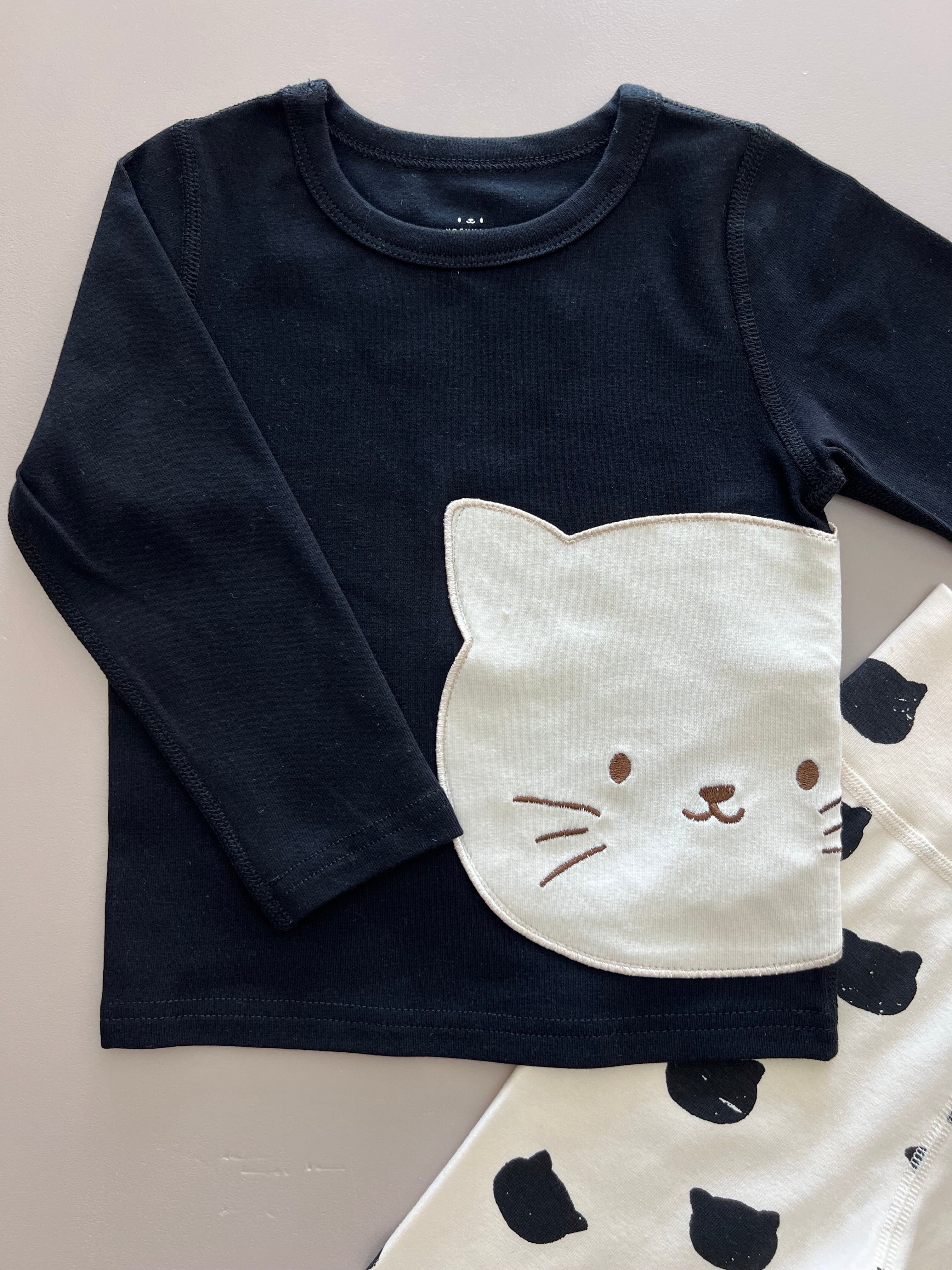 Black & Beige Cat Pyjama 2 Pcs Set