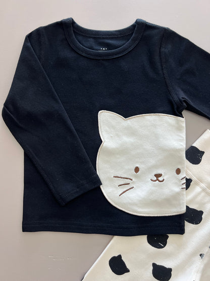 Black & Beige Cat Pyjama 2 Pcs Set