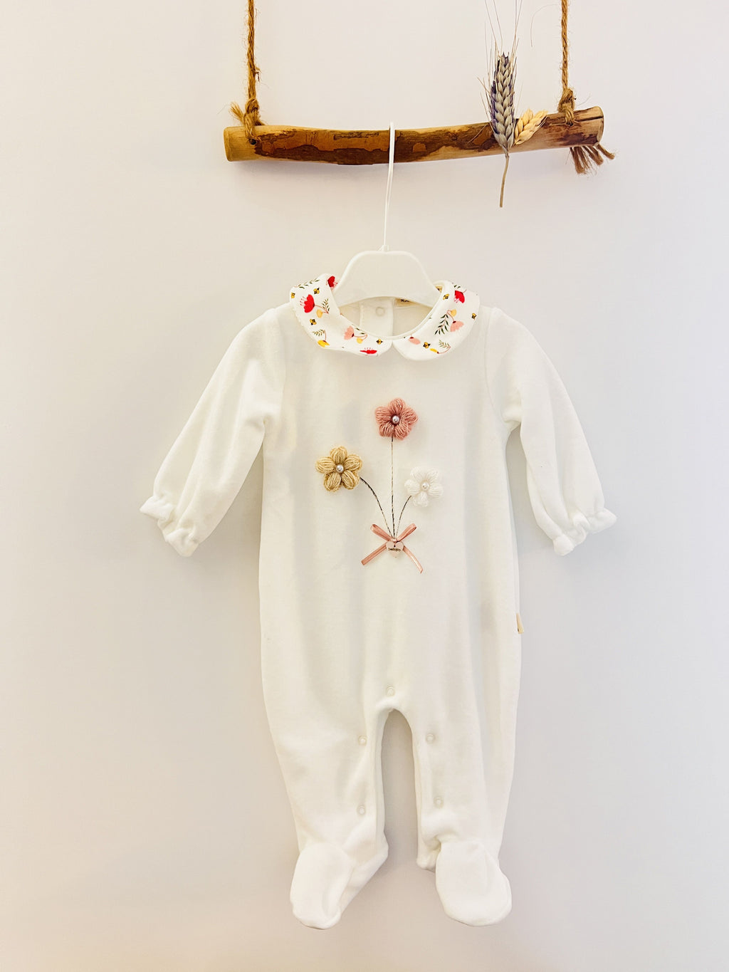 Flower Velvet Footed Overall
