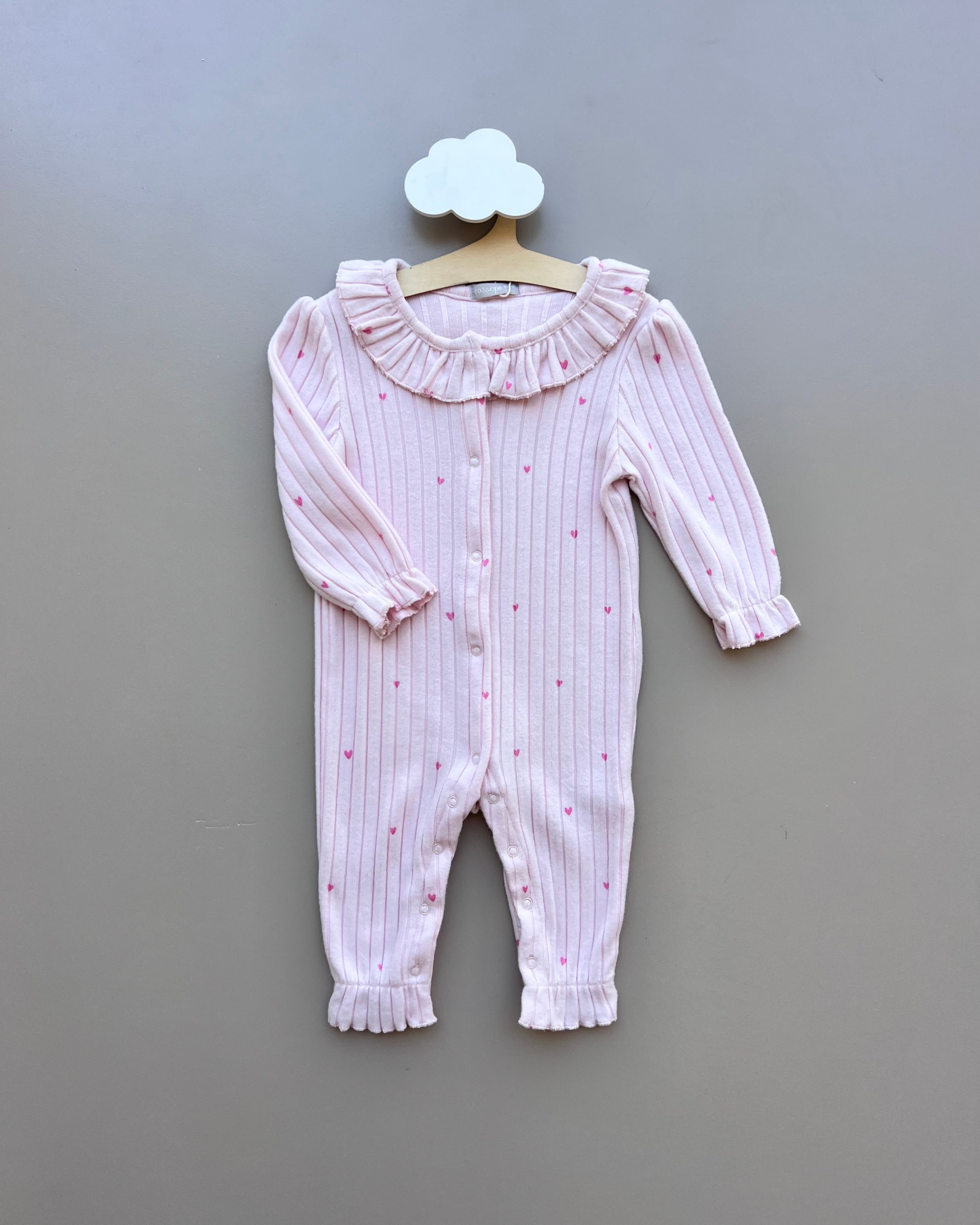 Pink Soft Velvet Heart Ruffles Overall